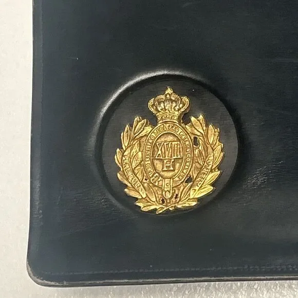 Vintage Saks Fifth Avenue Leather Handbag Purse Made in France Military Badge - Picture 2 of 11